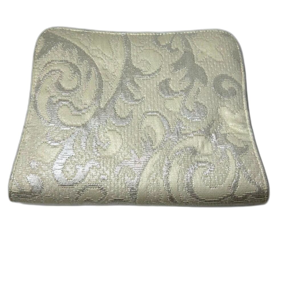 Sarah Shaw LA Ivory Silver Metallic Brocade Vintage Bridal Clutch Bag
